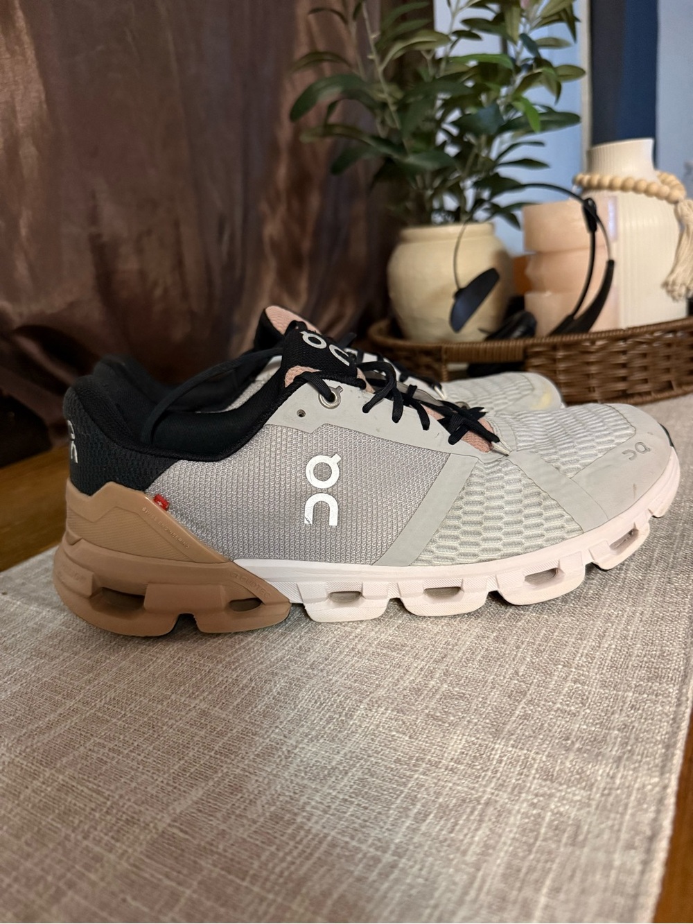 On Running Men’s Cloudflow Sneakers in Gray, Tan and Black